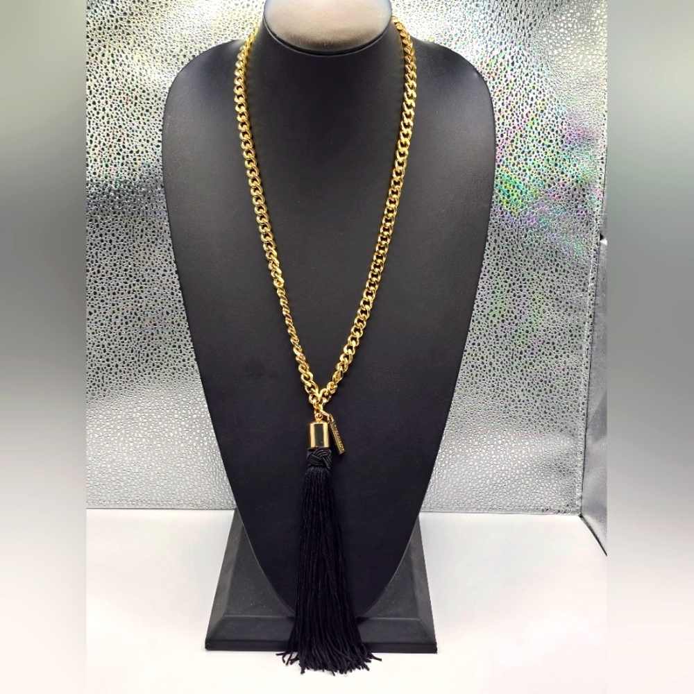 Vintage 90s Marc Jacobs Decadence Baroque Black Tassel Chunky Goldtone Necklace